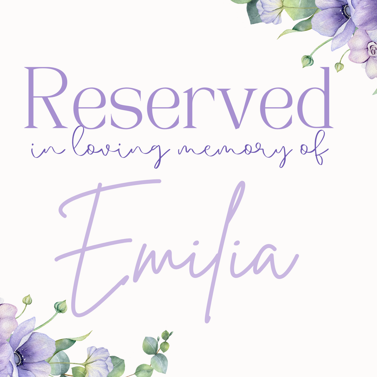 lilac floral reserved in memory wedding chair sign - affordable wedding signs