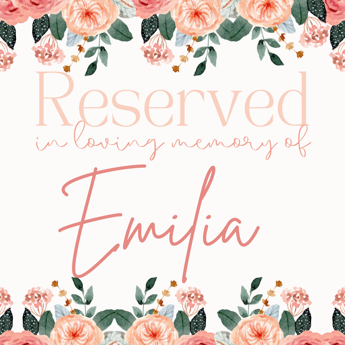 pink and peach floral reserved in memory wedding chair sign - affordable wedding signs