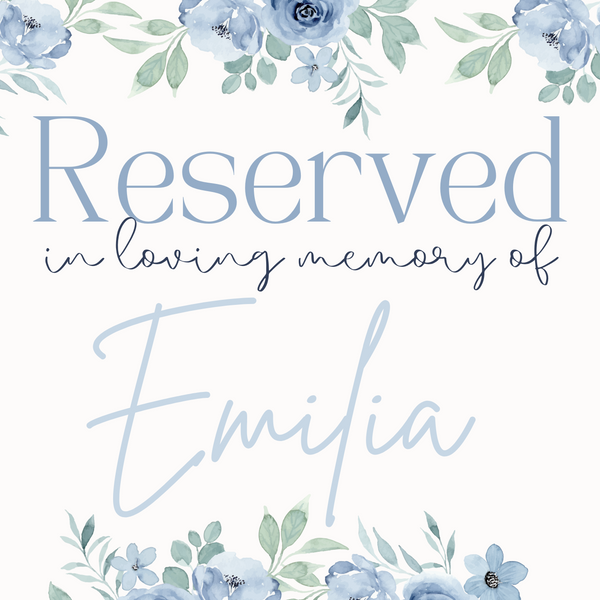 blue floral reserved in memory wedding chair sign - affordable wedding signs