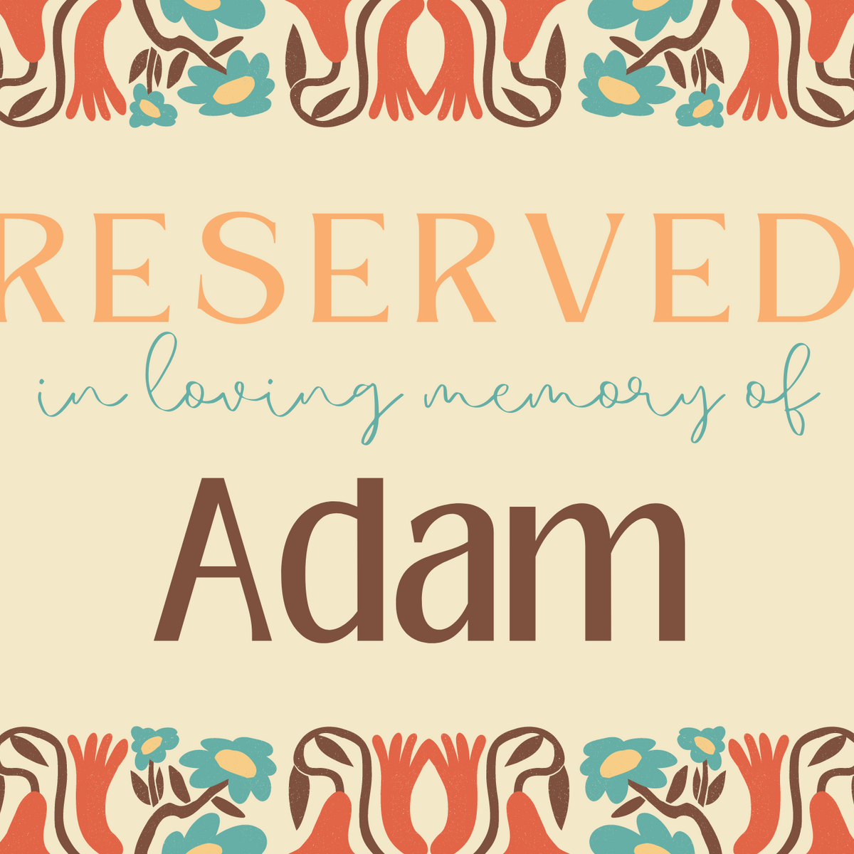 cream retro reserved in memory chair sign - affordable wedding ceremony signs