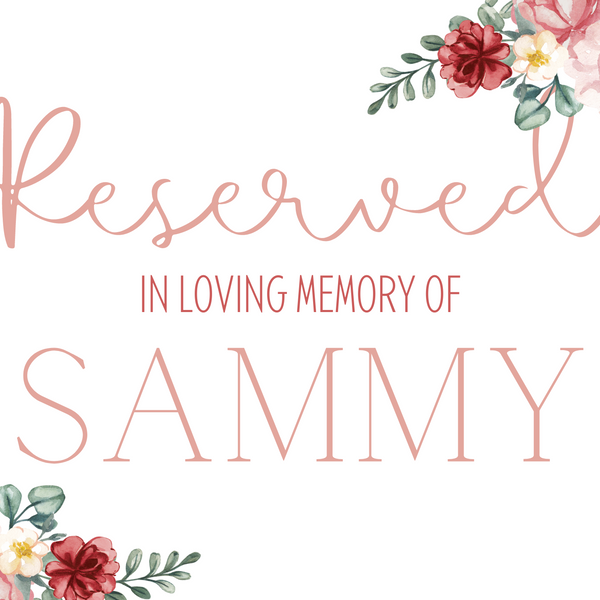 red and cream floral reserved in memory wedding chair sign - affordable wedding signs