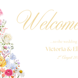 Landscape Summer Wedding Welcome Sign - Our Summer Collection features beautiful wedding stationery and signage with gentle summer colours, vibrant florals, and soft butter yellow text – perfect for adding a fresh, romantic feel to your special day.
