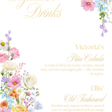 Custom Wedding Signature Drinks Sign - Our Summer Collection features beautiful wedding stationery and signage with gentle summer colours, vibrant florals, and soft butter yellow text – perfect for adding a fresh, romantic feel to your special day.