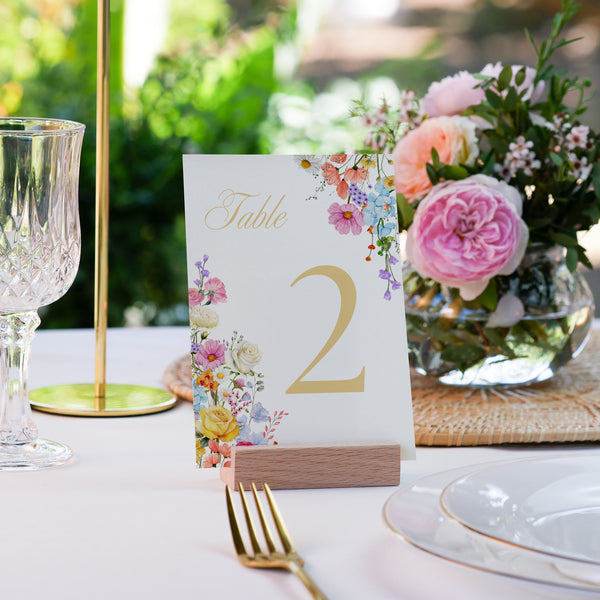 Summer wedding table number sign cards - Our Summer Collection features beautiful wedding stationery and signage with gentle summer colours, vibrant florals, and soft butter yellow text – perfect for adding a fresh, romantic feel to your special day.