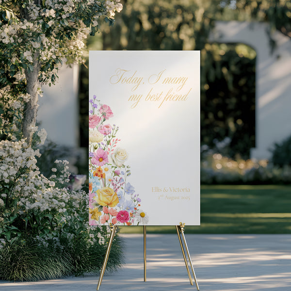 Summer Floral "Today, I Marry My Best Friend" Wedding Welcome Sign