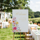 Portrait Wedding Welcome Sign - Our Summer Collection features beautiful wedding stationery and signage with gentle summer colours, vibrant florals, and soft butter yellow text – perfect for adding a fresh, romantic feel to your special day.