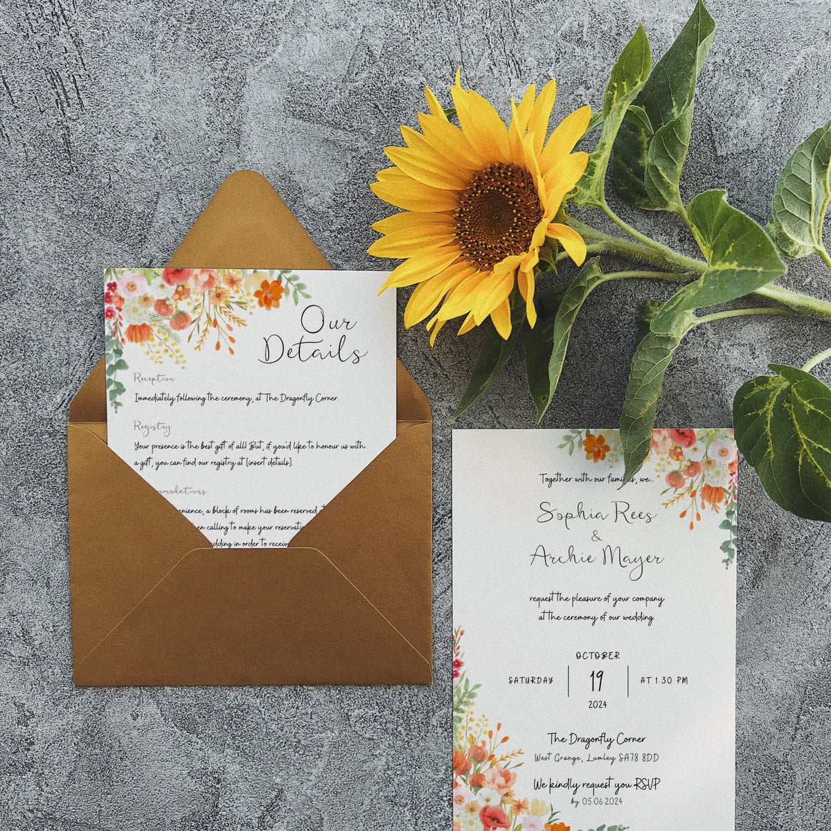 Autumnal Wedding invites - autumn wedding invitations - custom wedding invites uk