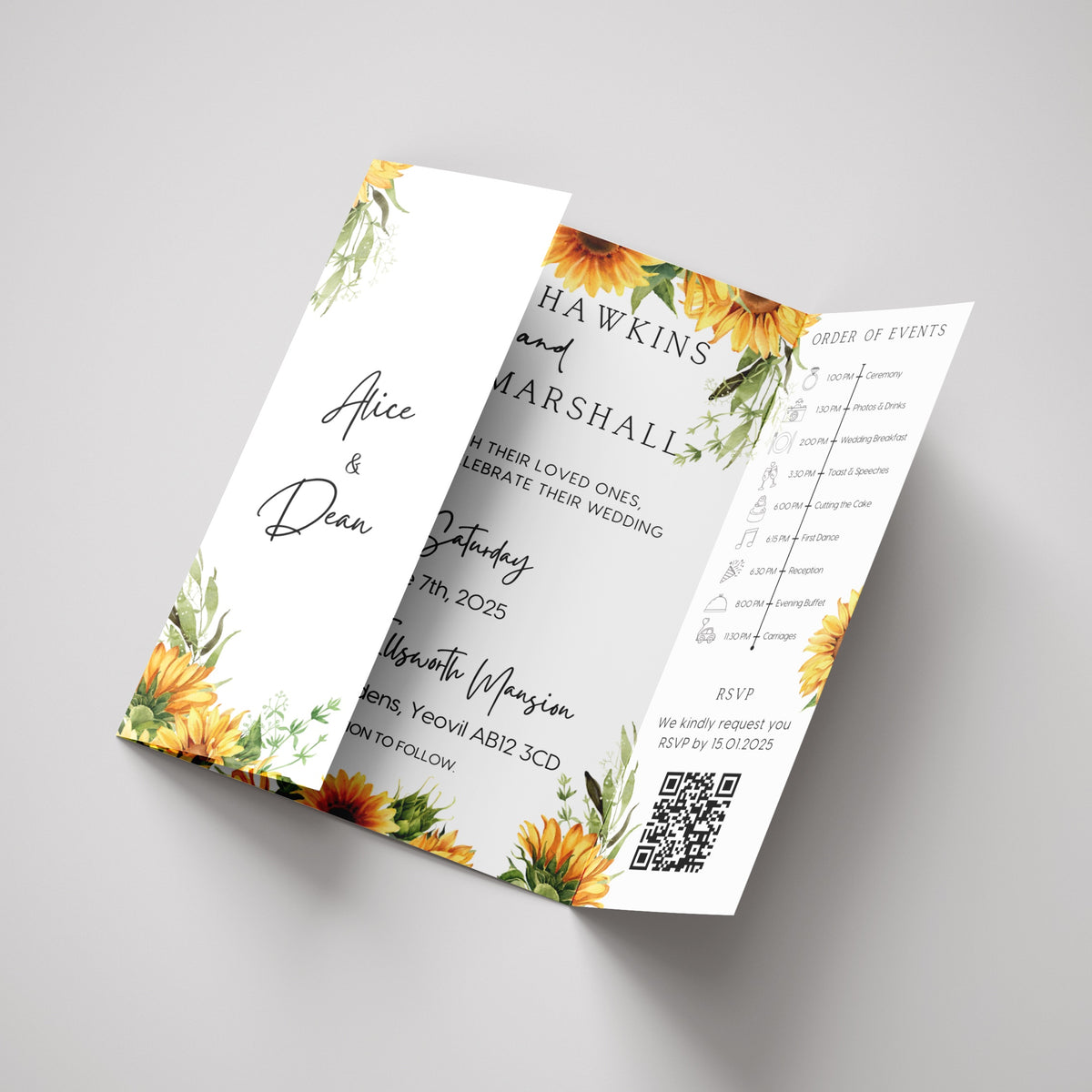 Sunflowers Floral Gatefold Wedding Invitations