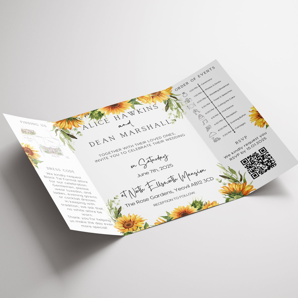 Sunflowers Floral Gatefold Wedding Invitations