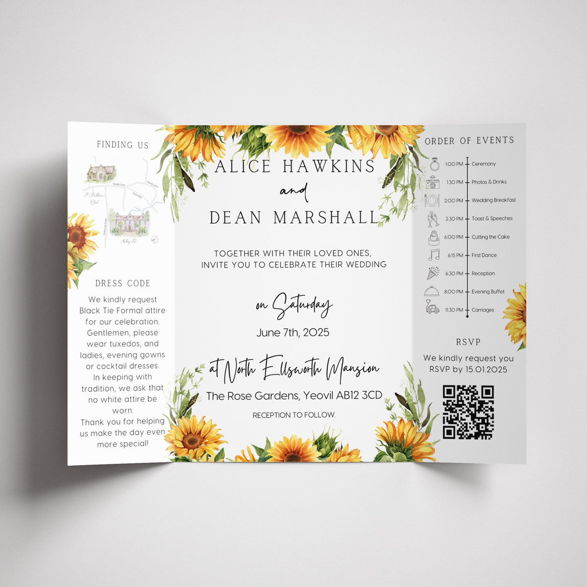 Sunflowers Floral Gatefold Wedding Invitations