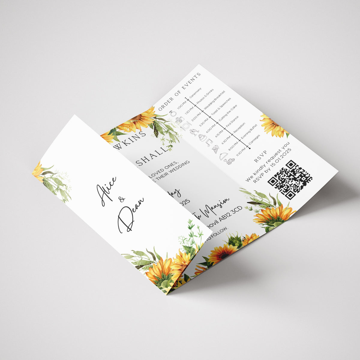 Sunflowers Floral Gatefold Wedding Invitations