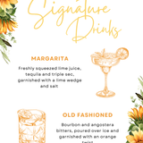 sunflowers floral signature drinks sign - personalised signature cocktails wedding sign uk