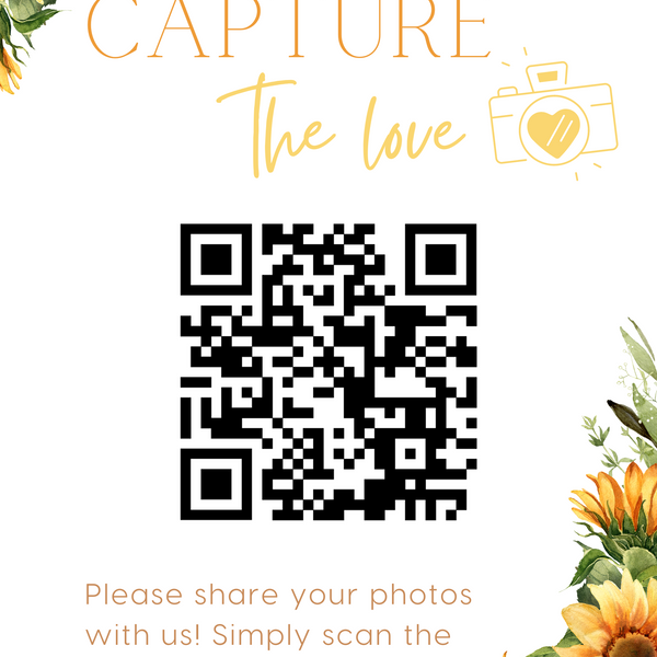 sunflowers floral guest photo sharing QR code sign - personalised wedding reception sign