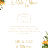 sunflowers floral polite notice wedding sign - Polite notice card for wedding display - luxury wedding signage