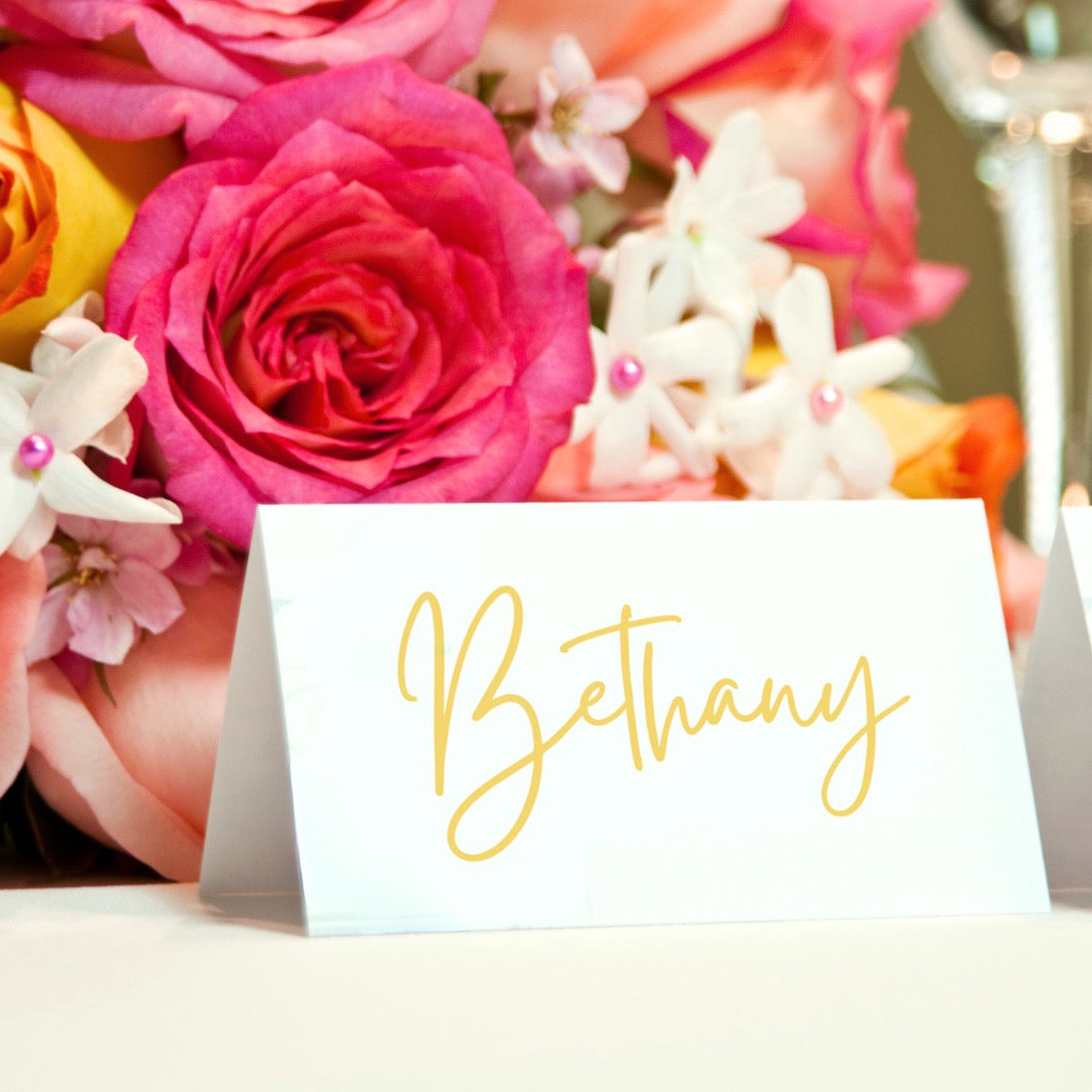 sunflowers floral wedding place cards - personalised wedding name cards