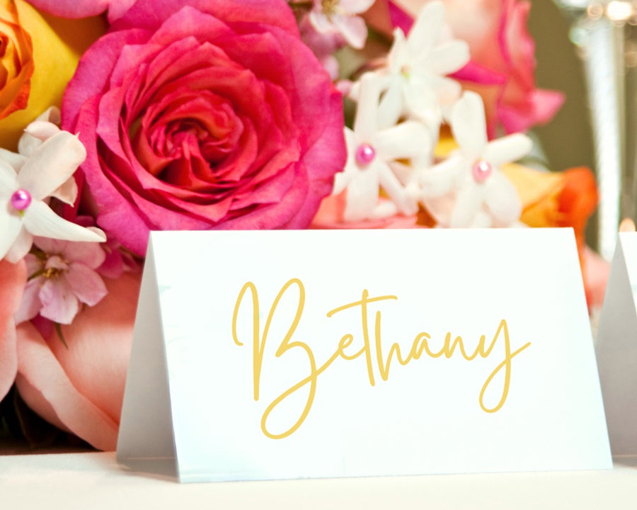 sunflowers floral wedding place cards - personalised wedding name cards
