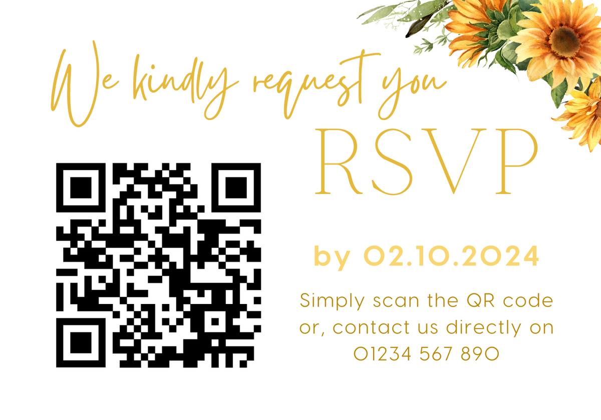 sunflowers floral wedding RSVP with QR - personalised wedding RSVPs invitations