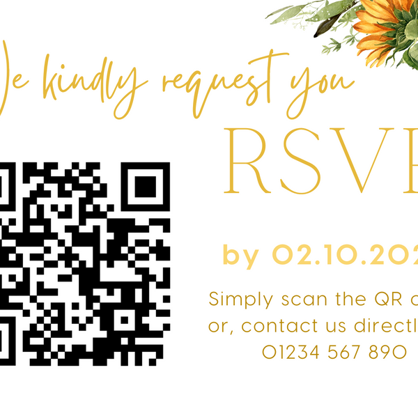 sunflowers floral wedding RSVP with QR - personalised wedding RSVPs invitations