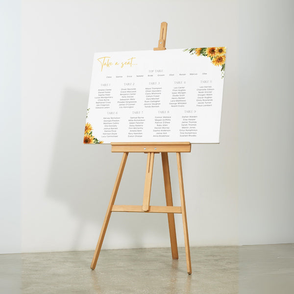 sunflowers floral personalised wedding seating plan sign - personalised wedding seating chart board