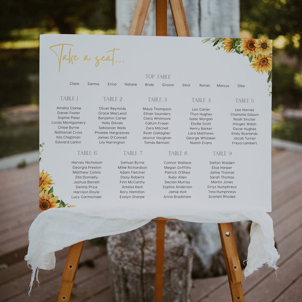 sunflowers floral personalised wedding seating plan sign - personalised wedding seating chart board