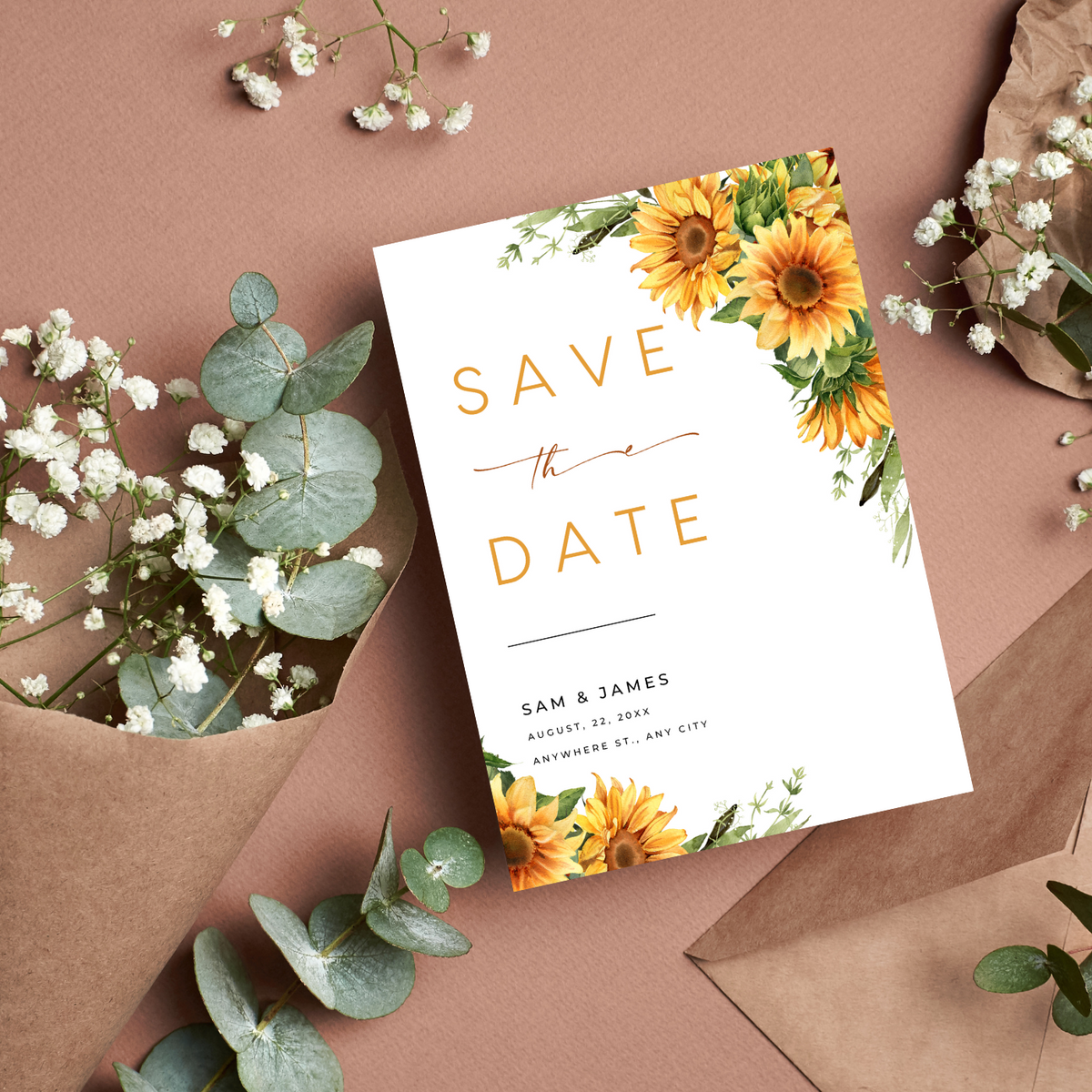 sunflowers floral wedding save the date invites - affordable save the dates