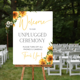 sunflowers floral unplugged ceremony sign - affordable personalised wedding signs