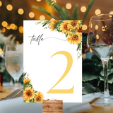 sunflowers floral table number signs - wedding table numbers