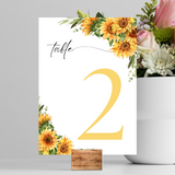 sunflowers floral table number signs - wedding table numbers