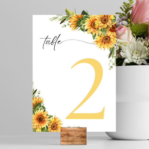 Sunflowers Floral Table Numbers