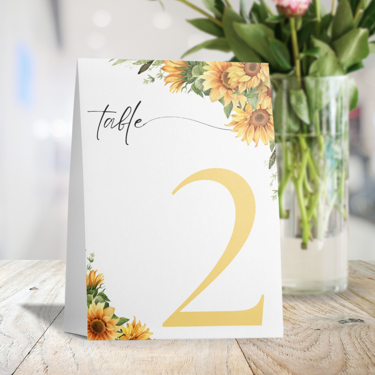 sunflowers floral table number signs - wedding table numbers