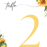 sunflower floral table number for wedding tables - luxury wedding table numbers personalised