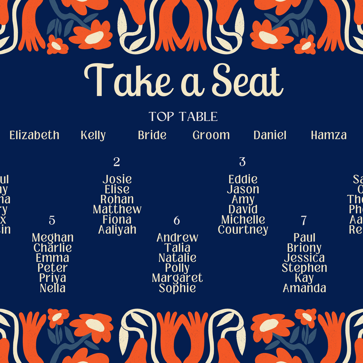 retro navy wedding seating plan sign - affordable personalised wedding signs