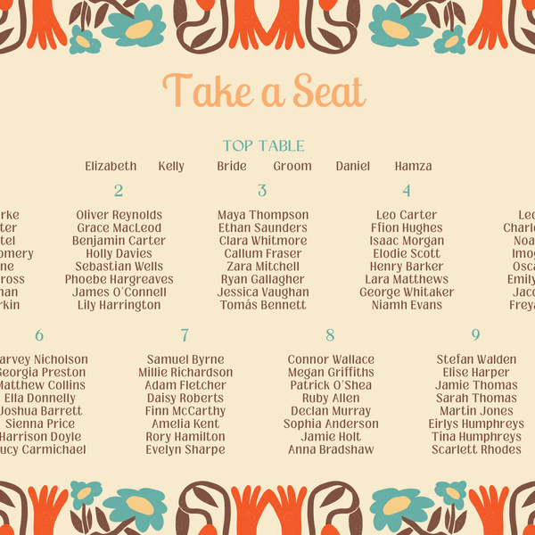 retro cream wedding seating plan personalised - custom wedding seating chart