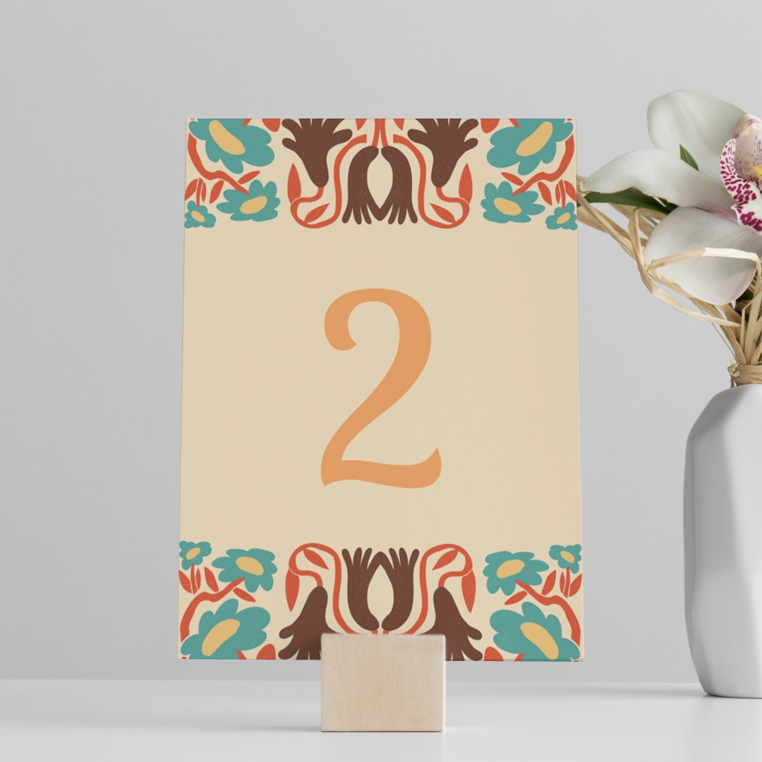 retro cream wedding table numbers - affordable custom table numbers