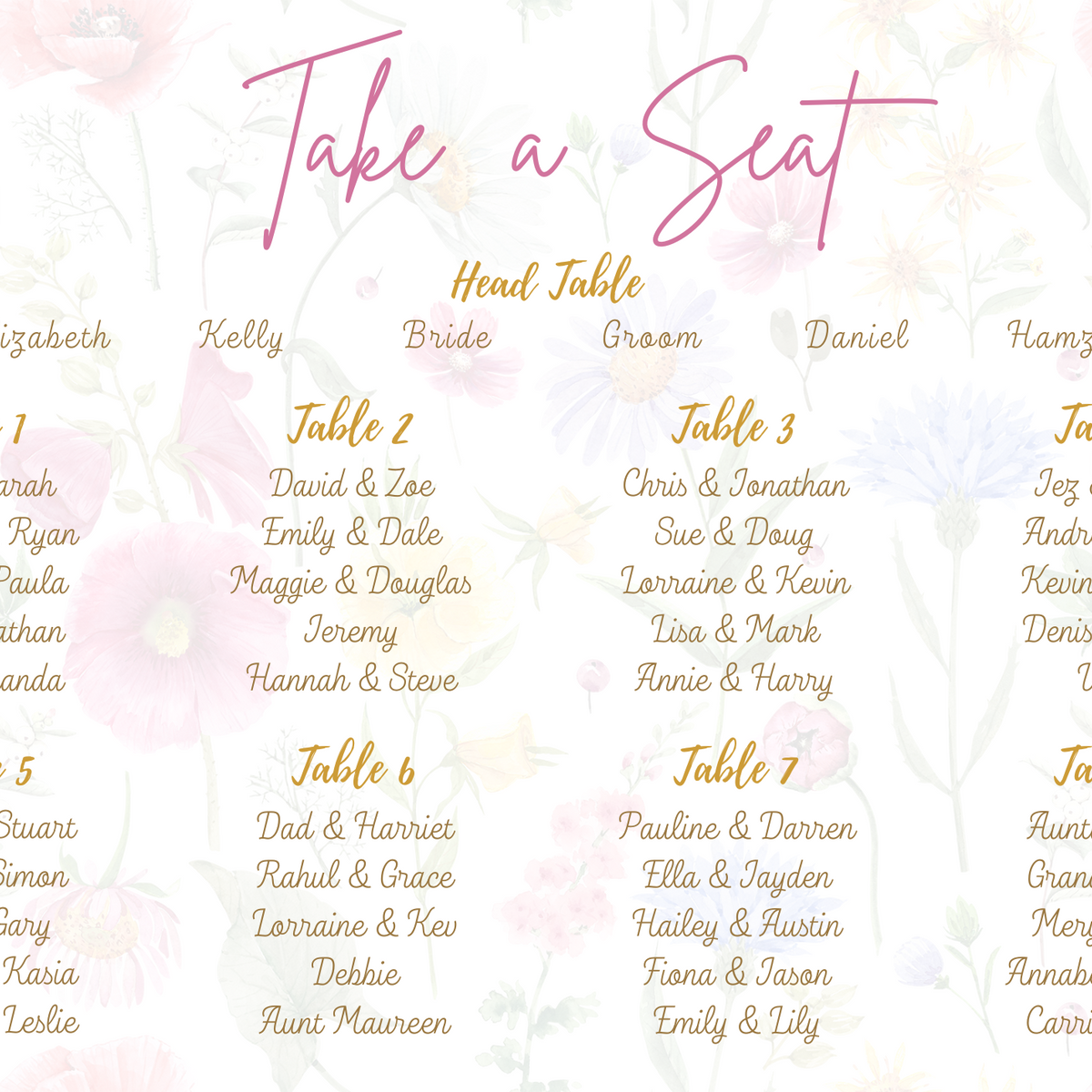 garden party personalised wedding seating plan - affordable custom seating plan