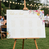 Take A Seat custom seating plan wedding sign - Our Summer Collection features beautiful wedding stationery and signage with gentle summer colours, vibrant florals, and soft butter yellow text – perfect for adding a fresh, romantic feel to your special day.