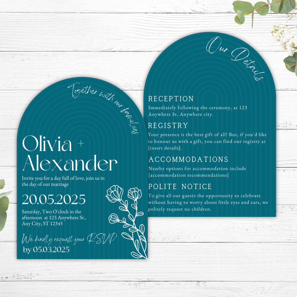 teal arch wedding invites - affordable wedding invitations personalised