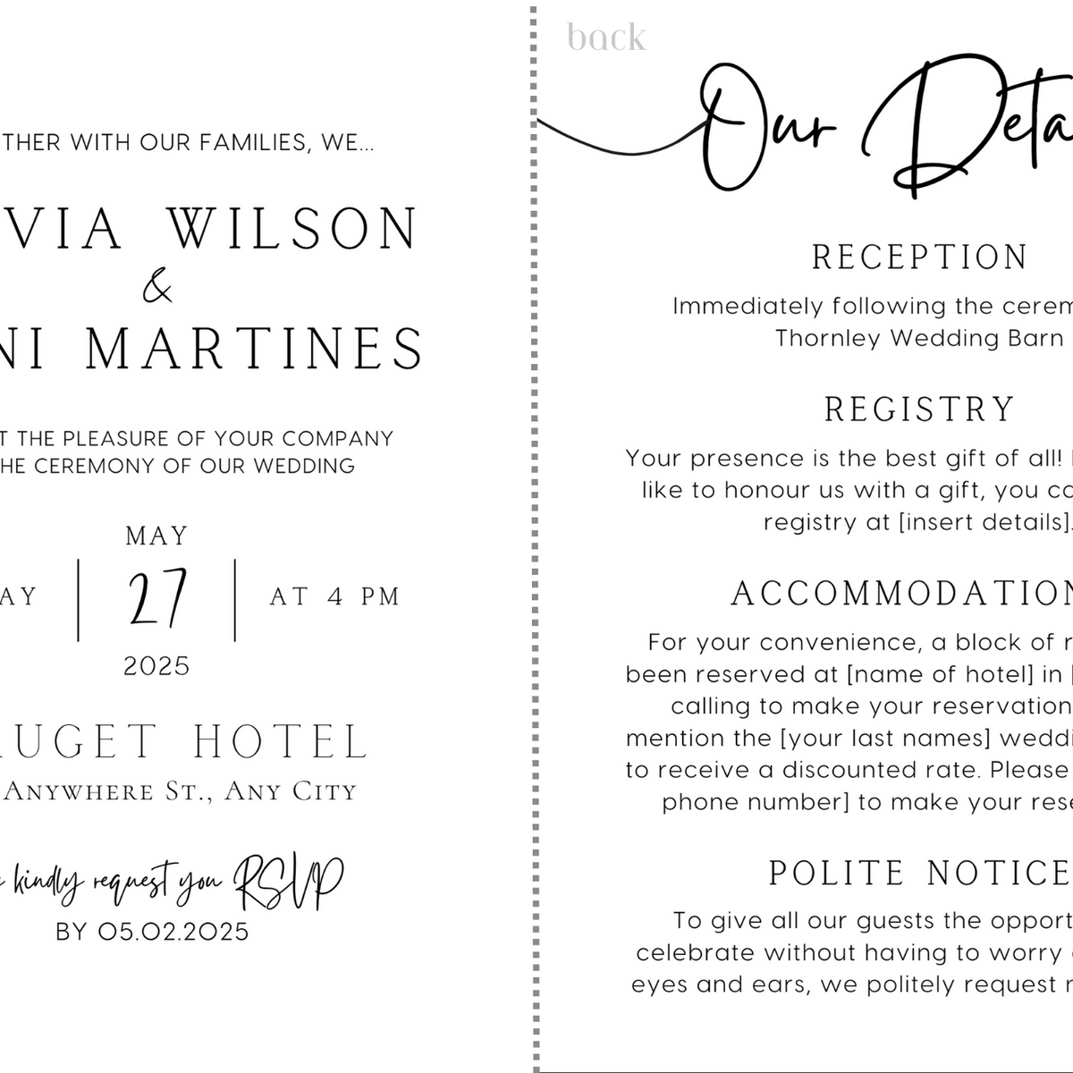 timeless style white wedding invites - personalised wedding invitations