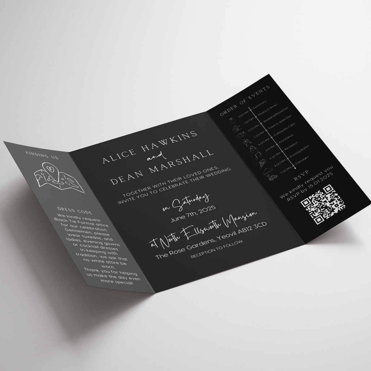 Timeless Black Gatefold Wedding Invitations