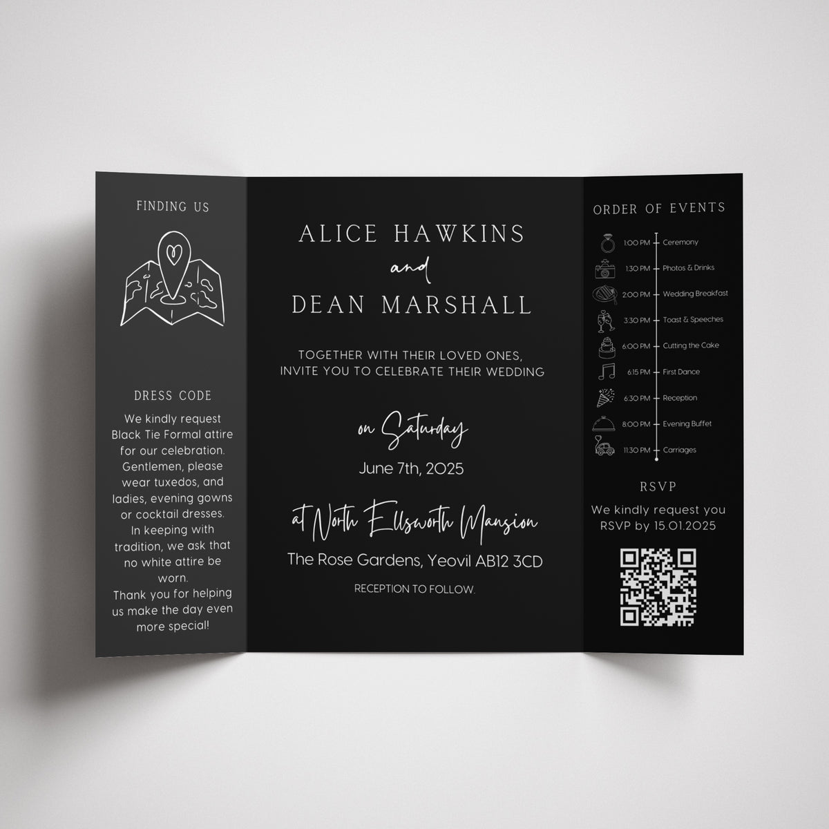 Timeless Black Gatefold Wedding Invitations