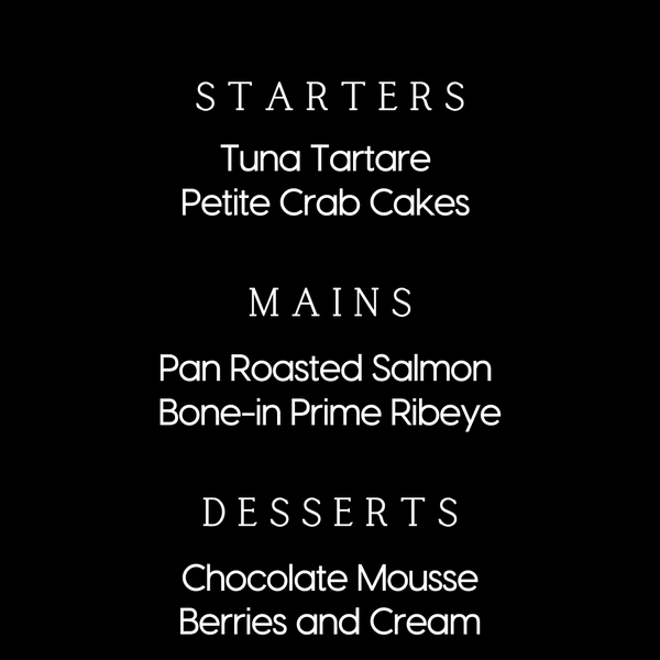 timeless black personalised wedding menu - affordable custom wedding menus