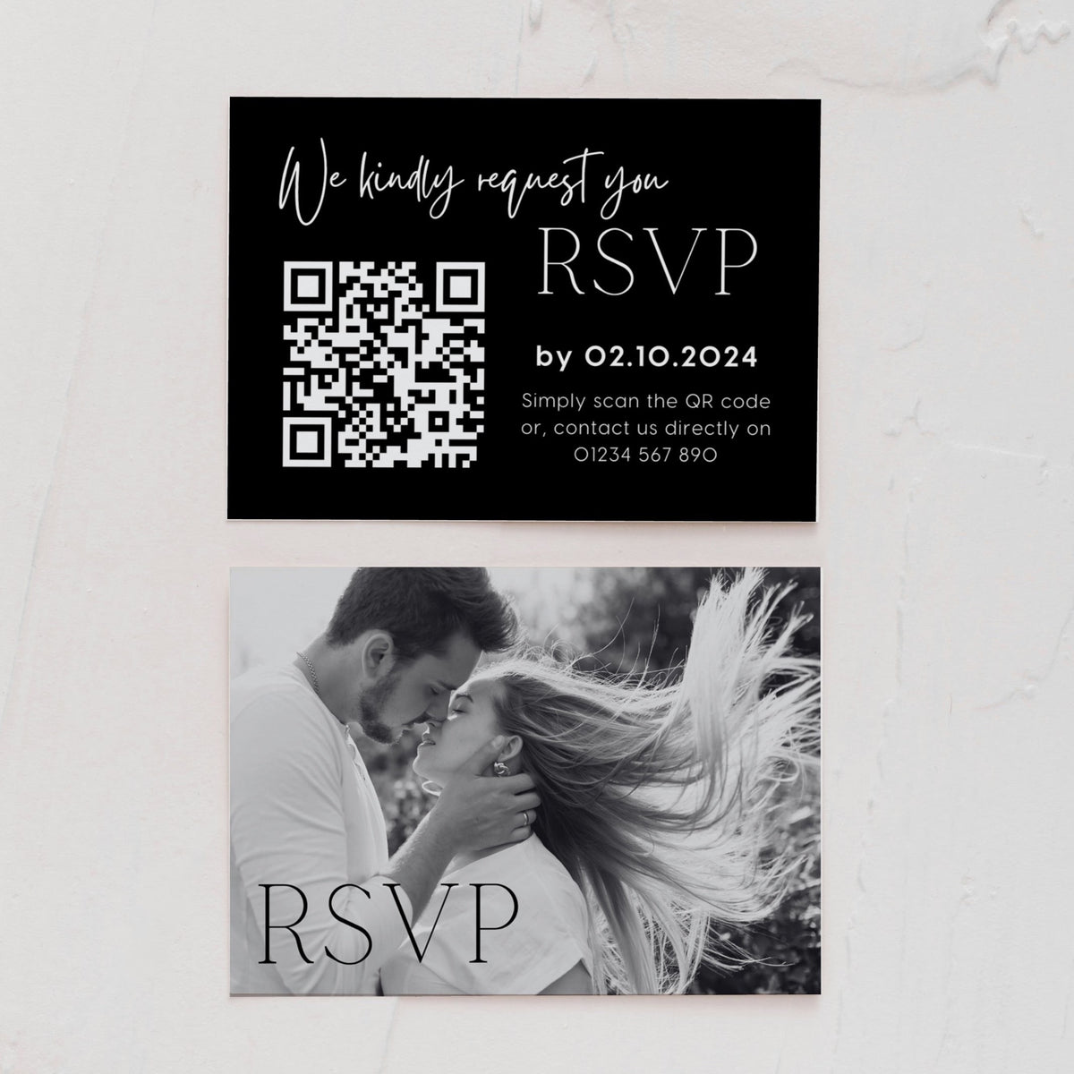 timeless black wedding RSVP with QR - personalised wedding RSVPs invitations