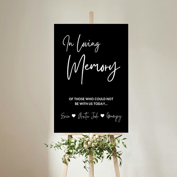 timeless black in loving memory table sign - affordable personalised wedding signs