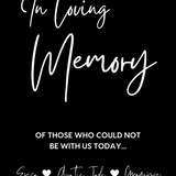 timeless black in loving memory table sign - affordable personalised wedding signs