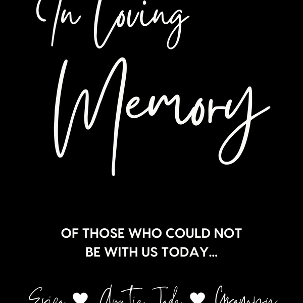 timeless black in loving memory table sign - affordable personalised wedding signs