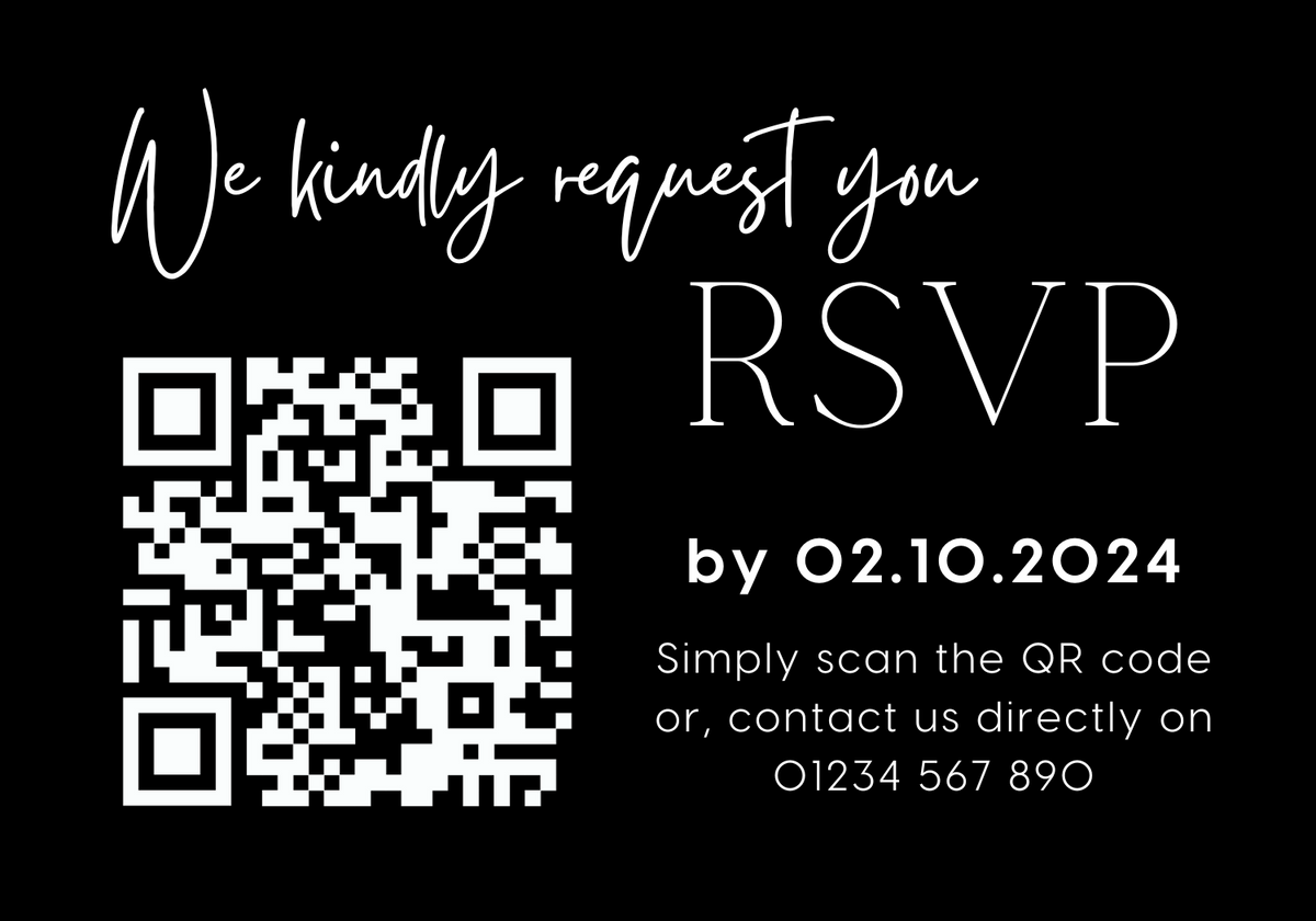 timeless black wedding RSVP with QR - personalised wedding RSVPs invitations