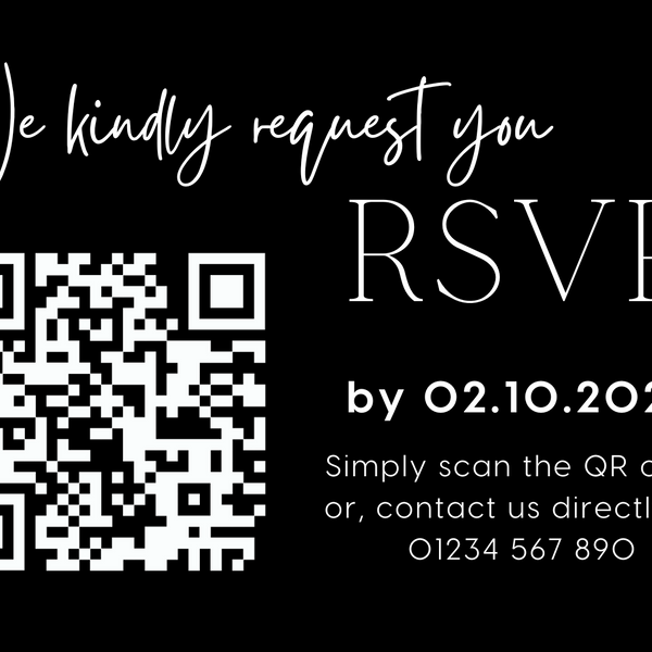 timeless black wedding RSVP with QR - personalised wedding RSVPs invitations