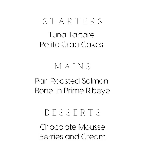 Timeless White Wedding Menu