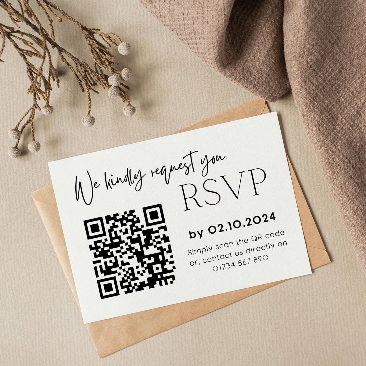 timeless white wedding RSVP with QR - personalised wedding RSVPs invitations