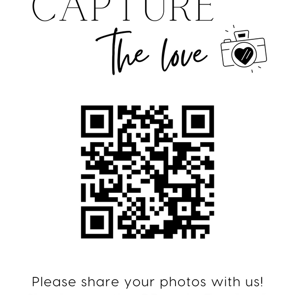 timeless white guest photo sharing QR code sign - personalised wedding reception sign